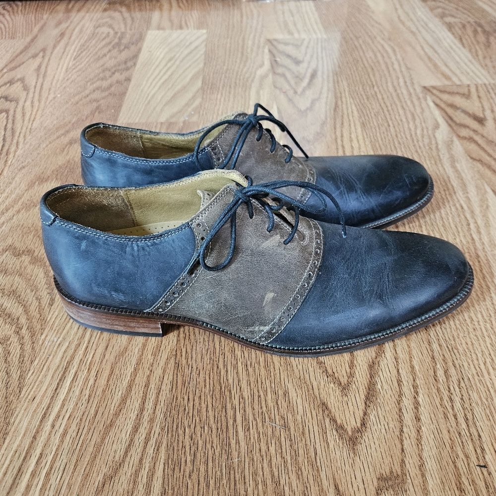 Cole Haan Two-Tone Navy Blue and Brown Leather Oxfords - Picture 5 of 6